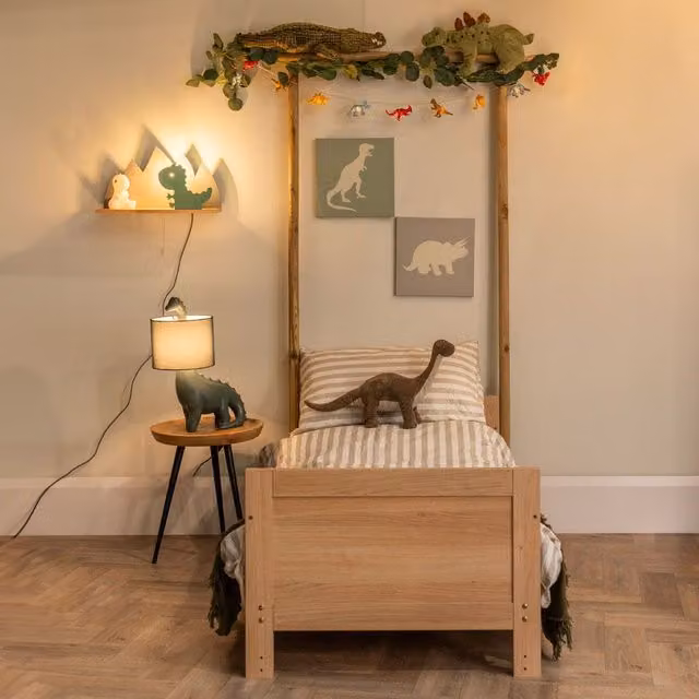 ValueLights Kids Dinosaur Design Plug-in Wall Light with Shelf in Green and Grey – 1