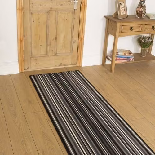 runrug Soft and Luxurious Striped Hallway Runner Rug in Black, W/D/H: 80 x 360 x 0.9 cm