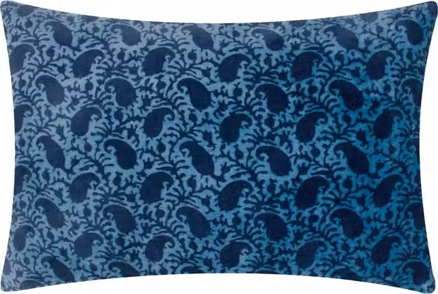 Make it a Home Boteh Printed Velvet Cushion in True Blue with Feather and Polyester Filling