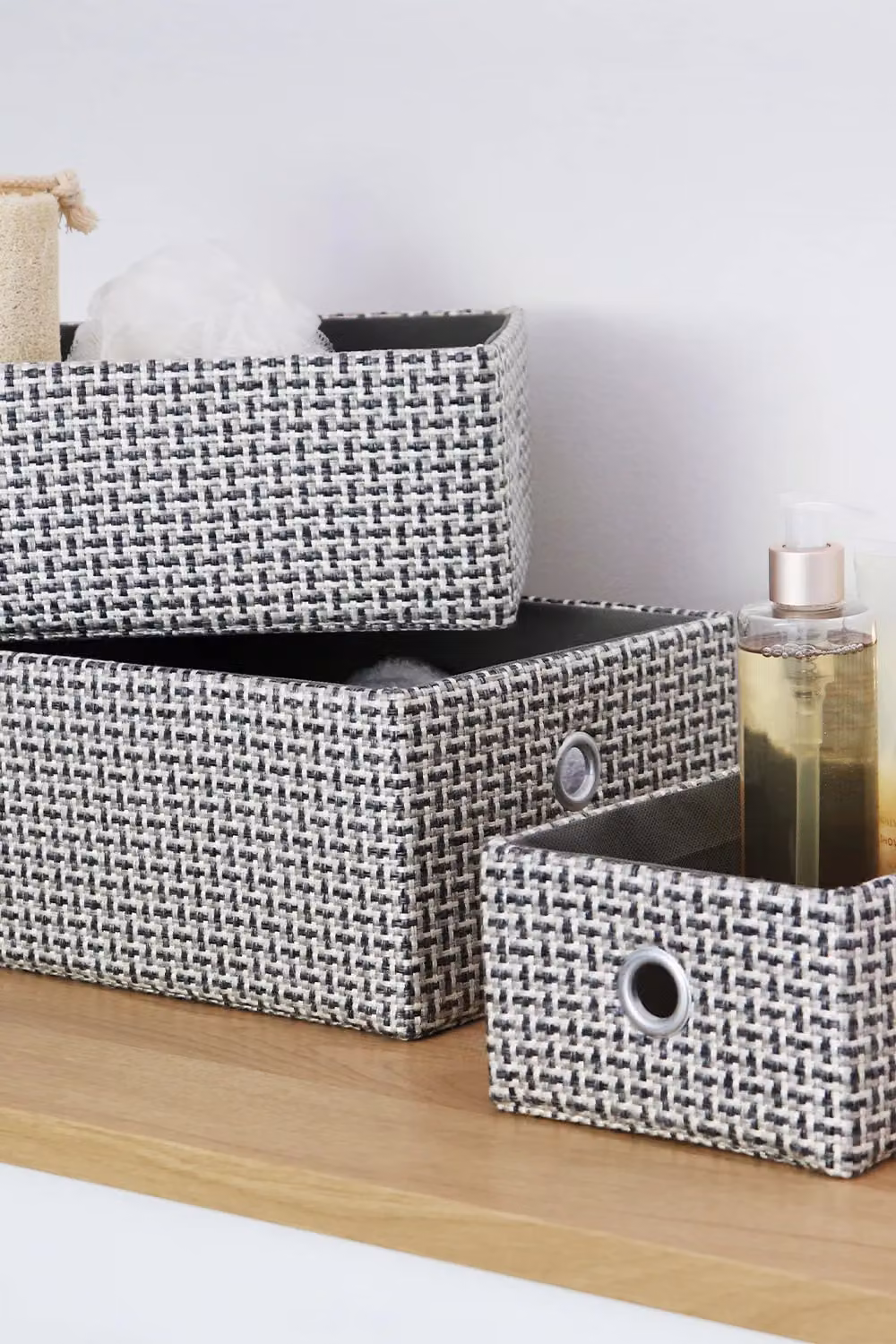JVL Silva Set of 3 Grey Fabric Open Weave Rectangular Storage Baskets – 2