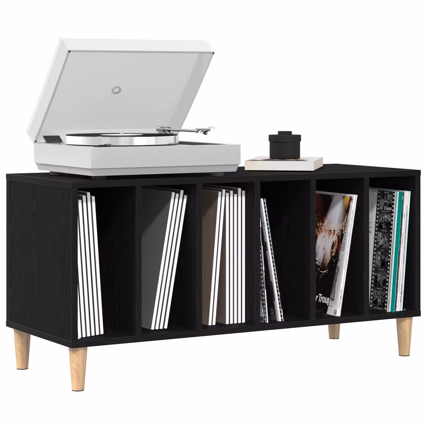 Berkfield Home Record Cabinet in Black Oak, W/D/H: 100 x 38 x 48 cm – 3