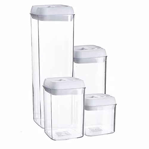 Argon Tableware 7 Piece Airtight Plastic Food Storage Container Set with Flip Lock Lids in White – 1