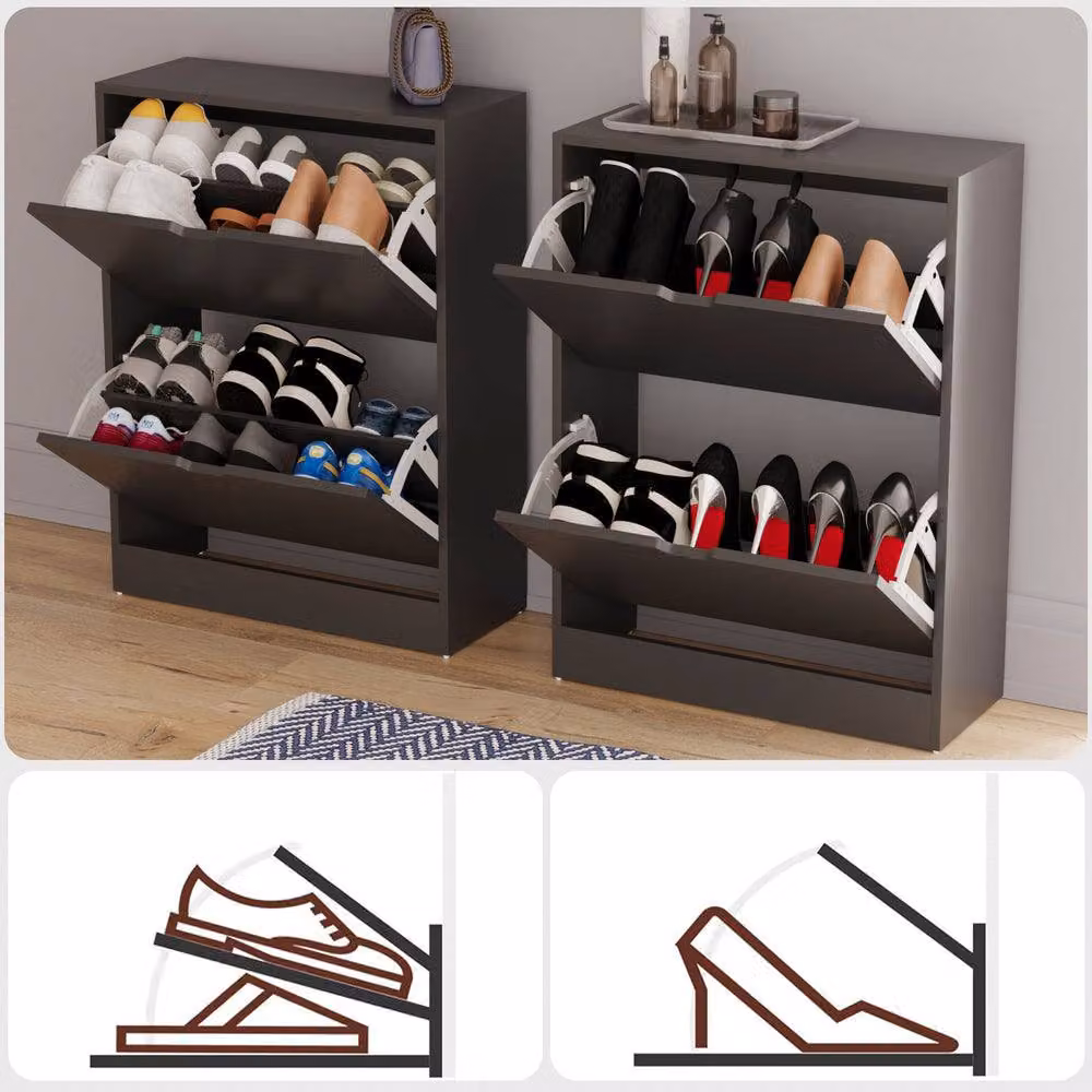 HD Designs Vida Designs Modern Black 2 Drawer Shoe Cabinet with Tilting Compartments – 3