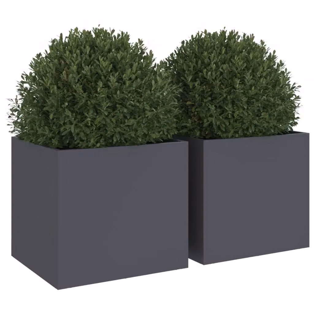 Berkfield Home Anthracite Steel Planter Tub Set of 2, W: 32 cm, D: 30 cm, H: 29 cm – 4