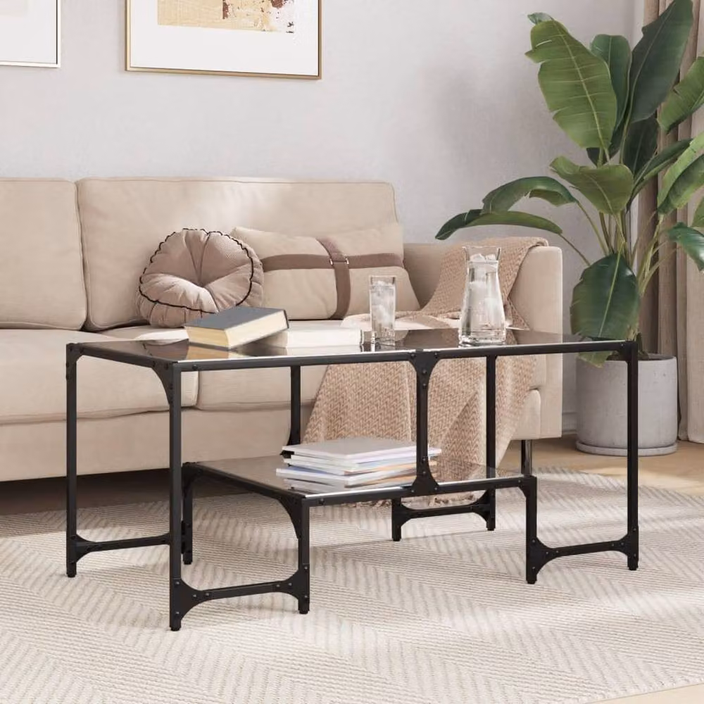 Berkfield Home Modern Rectangular Coffee Table with Black Glossy Glass Top and Steel Frame, W: 98.5 cm, D: 50 cm, H: 45 cm – 2