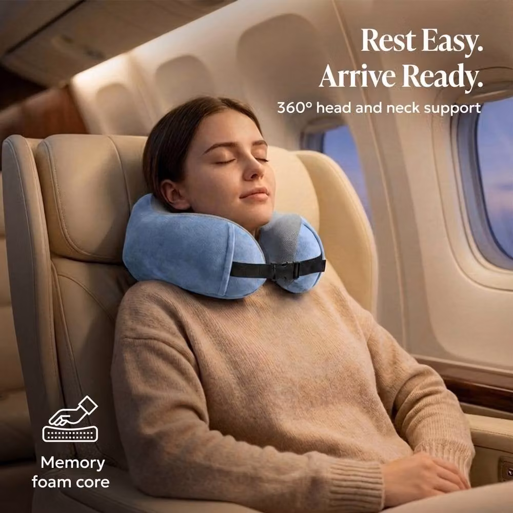 Lugg Memory Foam Travel Pillow with Storage Bag in Light Blue – 2