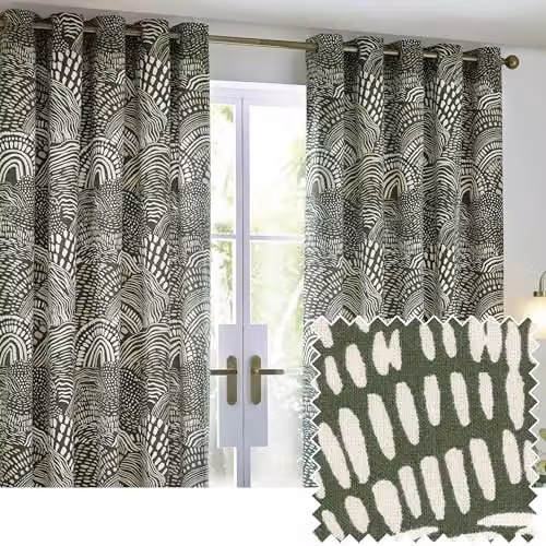 HOEM Nola Abstract Geometric Room Darkening Eyelet Curtains in Green, Width: 117 cm, Height: 137 cm