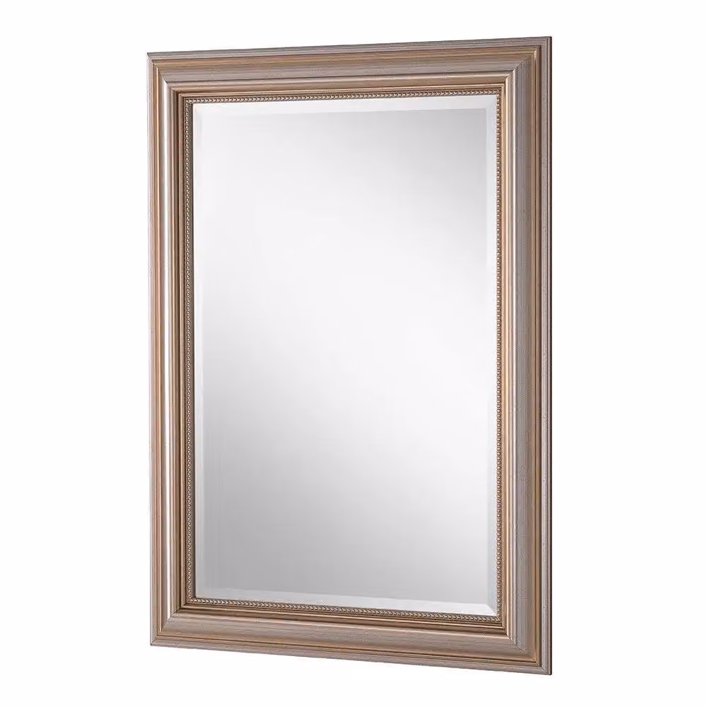Yearn Mirrors Classic Champagne Beaded Wall Mounted Rectangular Mirror in Silver, W: 93 cm, H: 118.5 cm – 3