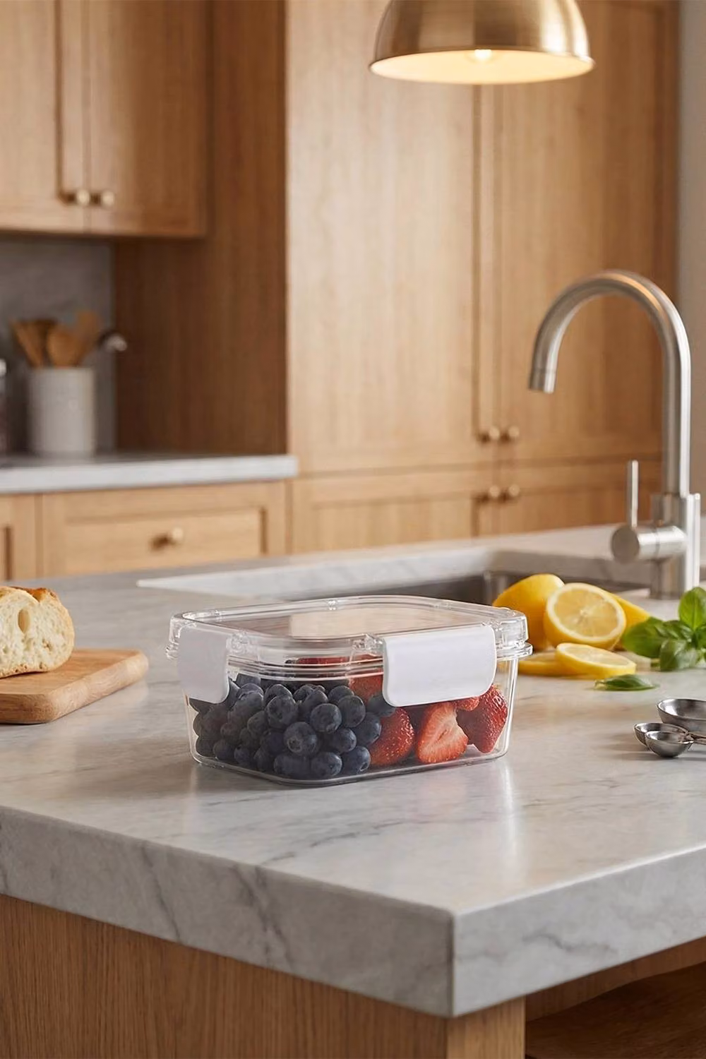 Living and Home 5-Piece Set of Transparent Plastic Fridge Food Storage Containers with Snap Lids – 2