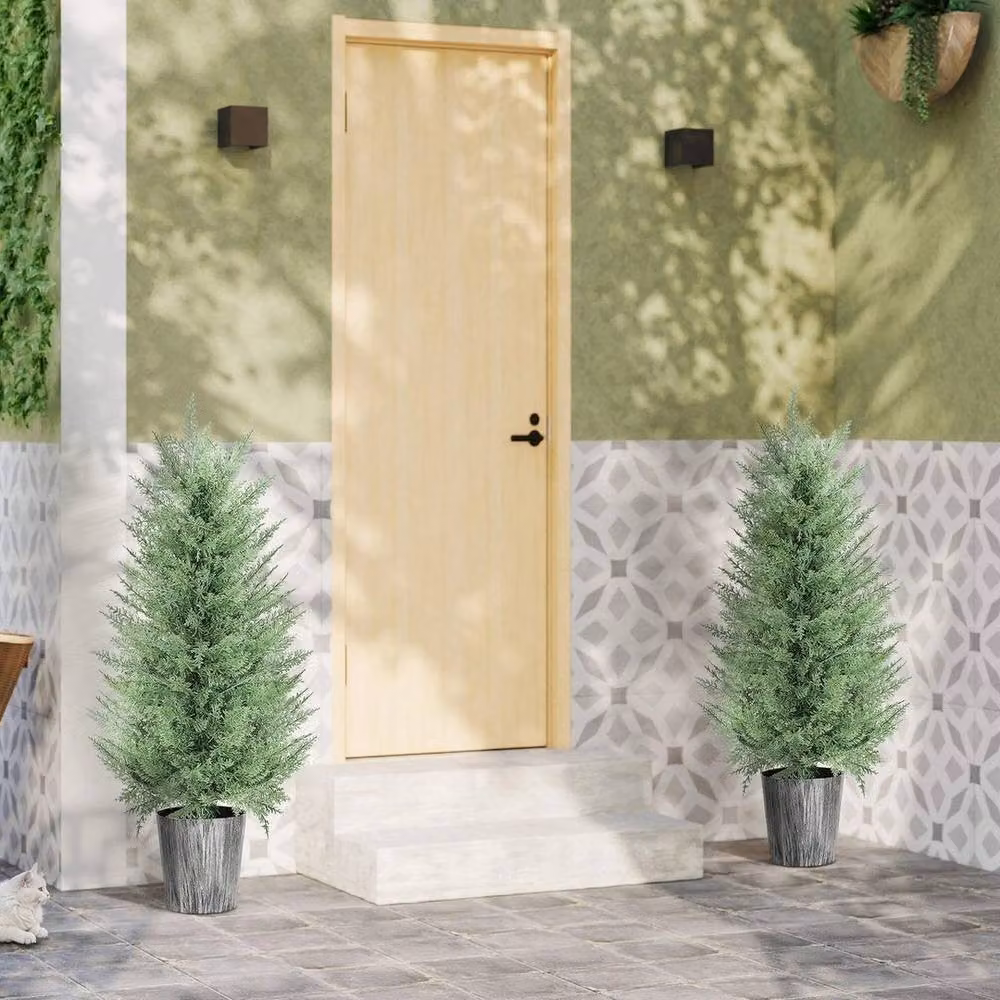 PAWNORA Set of 2 Green Artificial Cypress Trees, Height: 90 cm – 3
