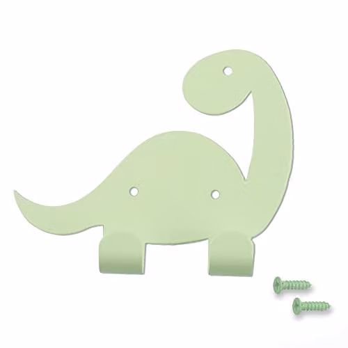 keypak Kids Dinosaur Double Coat Hooks, Green Metal Wall Mounted Decor