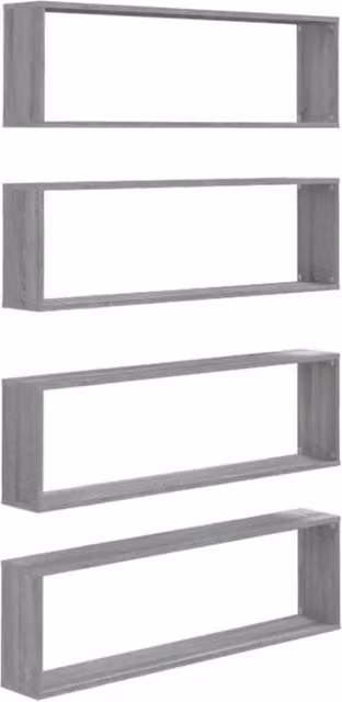 Berkfield Home Wall Mounted Cube Shelves, 4 Piece Set in Grey Sonoma, W/D/H: 100 x 30 x 15 cm