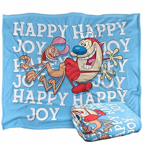 LOGOVISION Ren and Stimpy Happy Happy Joy Joy Super Soft Fleece Throw Blanket, White, W/D/H: 152 x 127 cm – 1