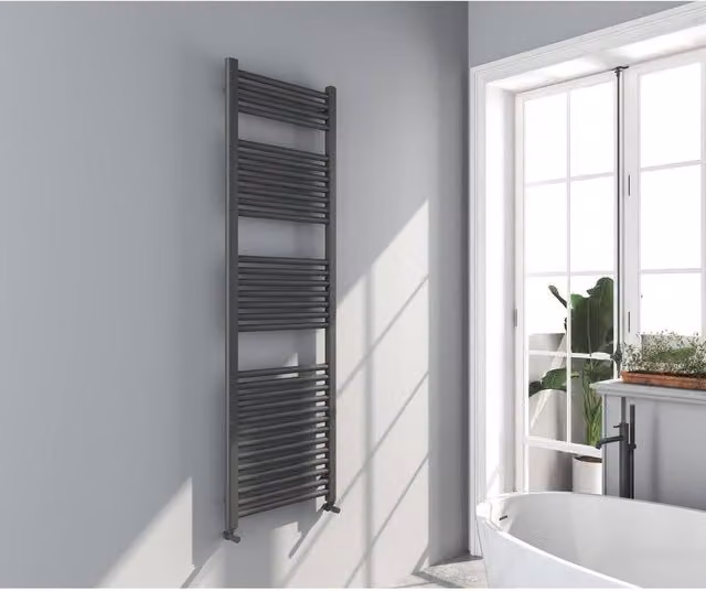 Bathroom Kingdom Omata Straight Heated Towel Rail, Gunmetal Grey, W: 50 cm, H: 160 cm