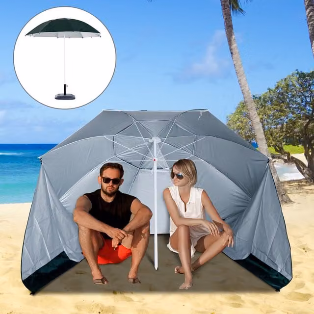 Outsunny UV Protection Fishing Beach Umbrella in Green with UPF 50 Polyester Fabric
