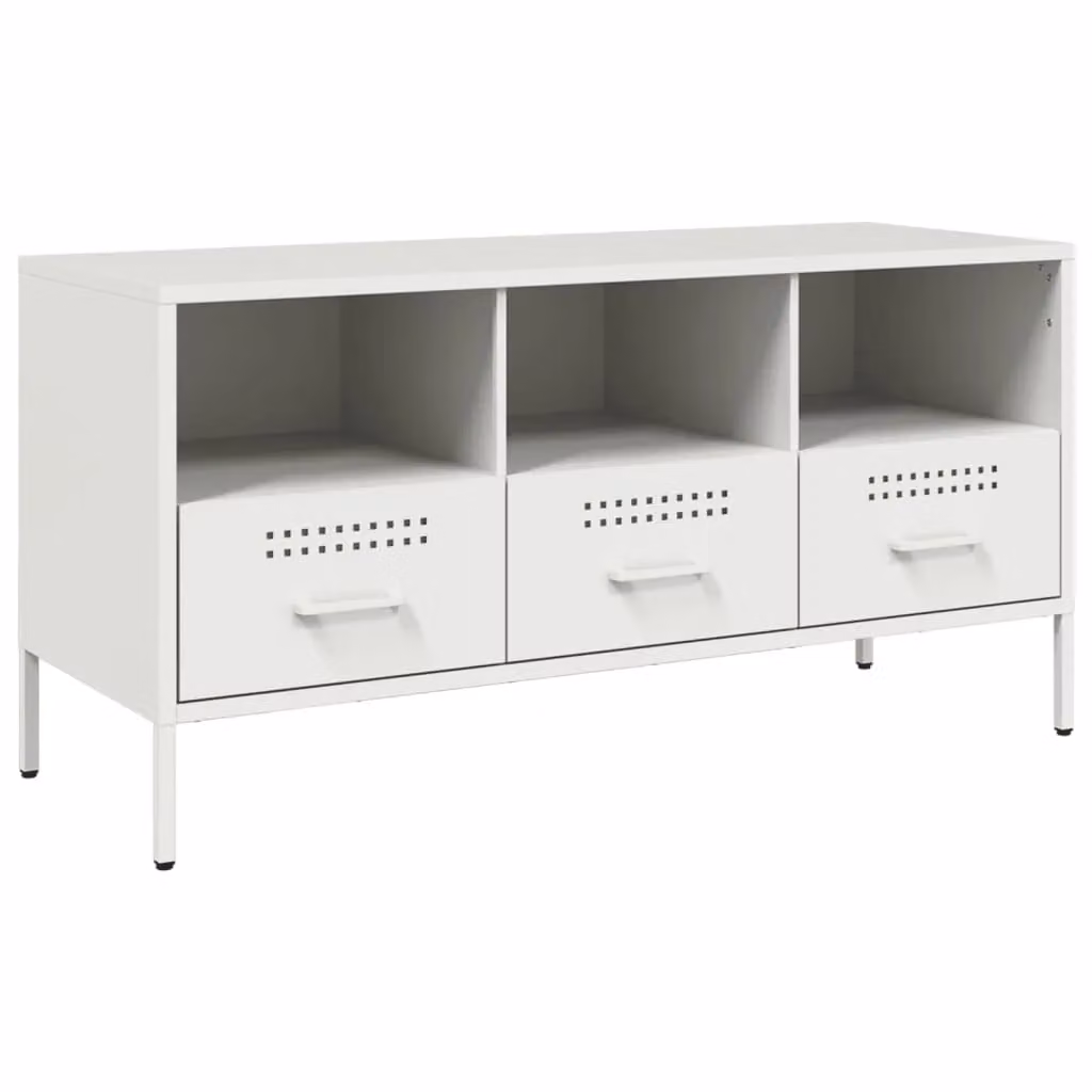 Berkfield Home Industrial White Metal TV Cabinet, W: 100.5 cm, D: 39 cm, H: 50.5 cm – 2