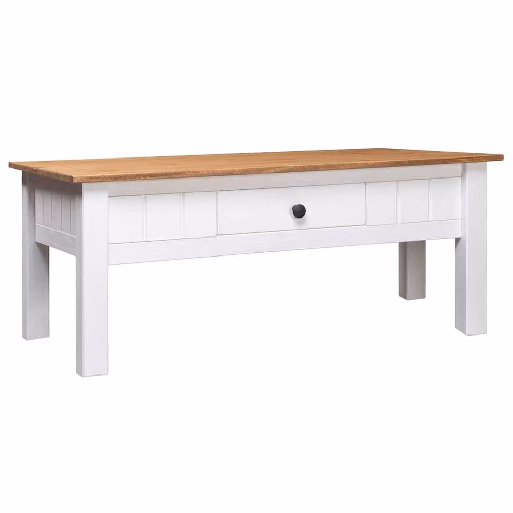 Berkfield Home Panama Classic Coffee Table in White Solid Pine Wood, W: 100 cm, D: 60 cm, H: 45 cm – 1