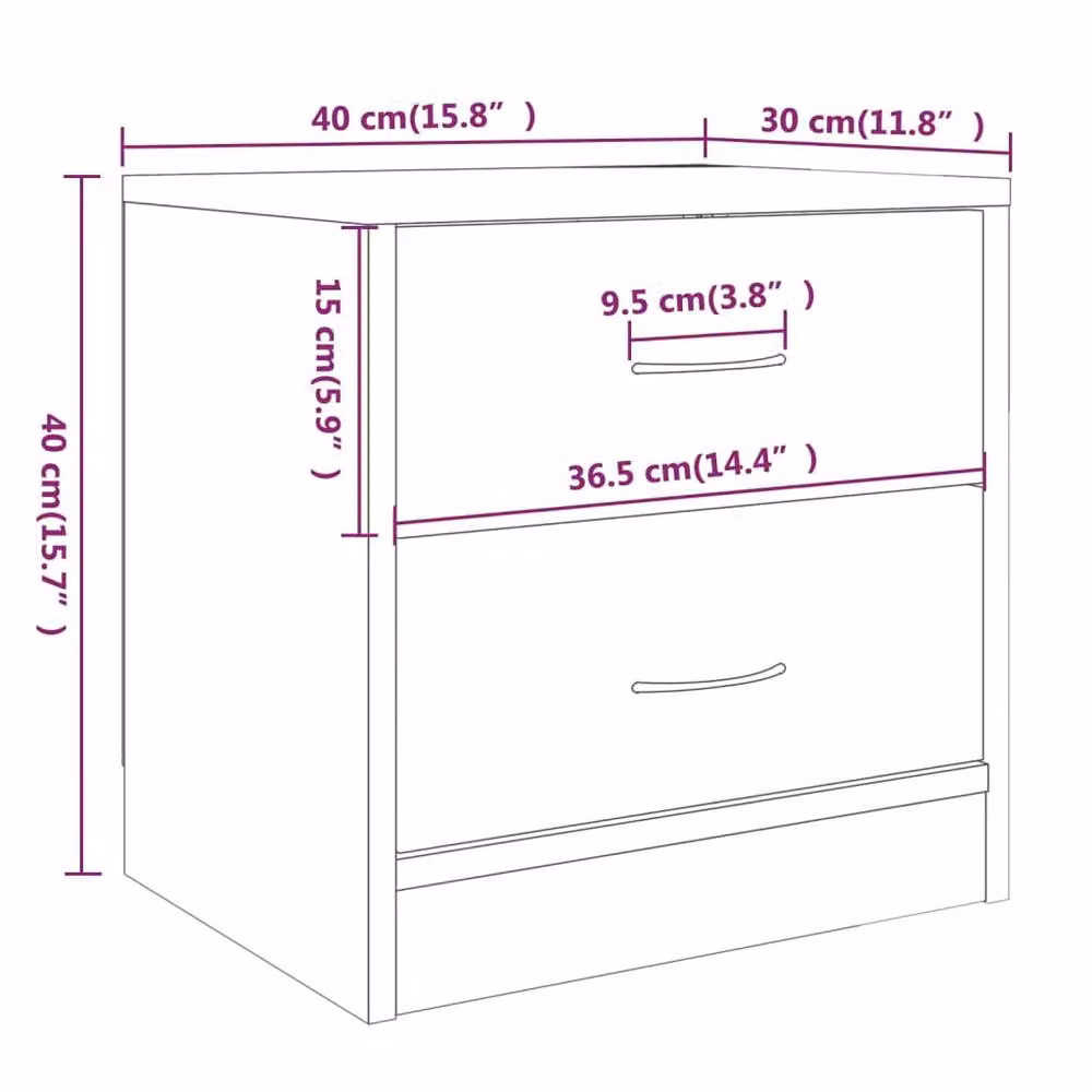Berkfield Home Set of 2 Grey Sonoma Bedside Cabinets, W/D/H: 40 x 30 x 40 cm – 2