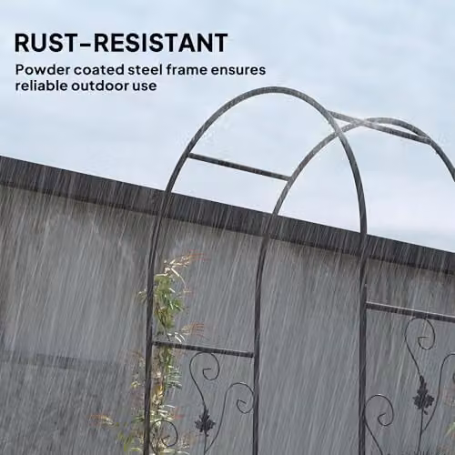 Outsunny Metal Garden Arch with Gate and Trellis, Black, H 217 x W 107 x D 45 cm – 3