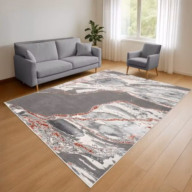 Smart Living Parma Modern Carved Abstract Rug in Pink and Grey, W: 200 cm, D: 290 cm – 1