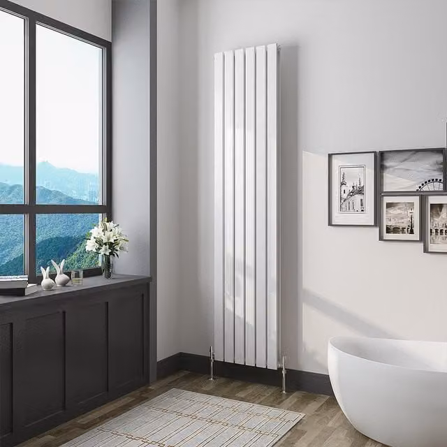 AicaBathroom Vertical Flat Panel Steel Radiator in White, H 180 cm x W 40.8 cm x D 40.8 cm