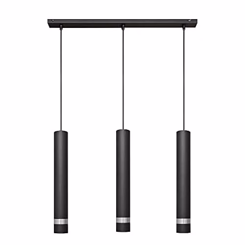 Netlighting Helam Tuba Straight Bar Pendant Ceiling Light in Black and Chrome, 60 cm