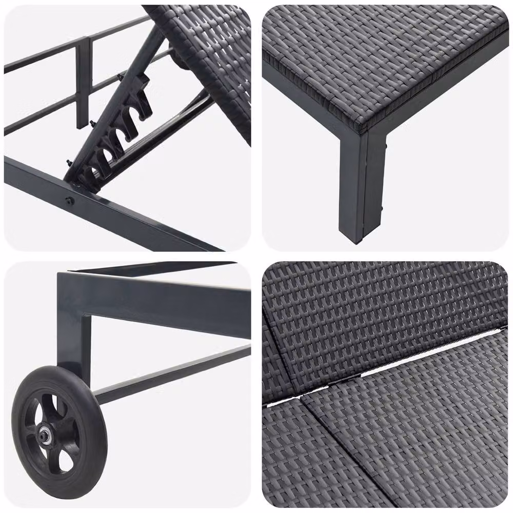 Berkfield Home 2-Person Black Poly Rattan Sunbed with Cushions and Wheels – 4
