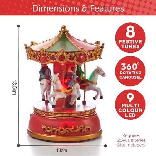 The Christmas Workshop Musical Carousel with LED Lights and Classic Carols, Multicolour Tabletop Decoration – 3