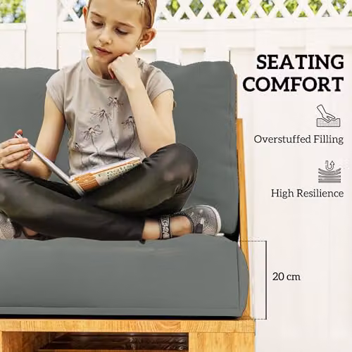 Outsunny 2 Seater Pallet Furniture Cushions, Charcoal Grey, 20 cm Thick, UV-Resistant and Water-Repellent – 3