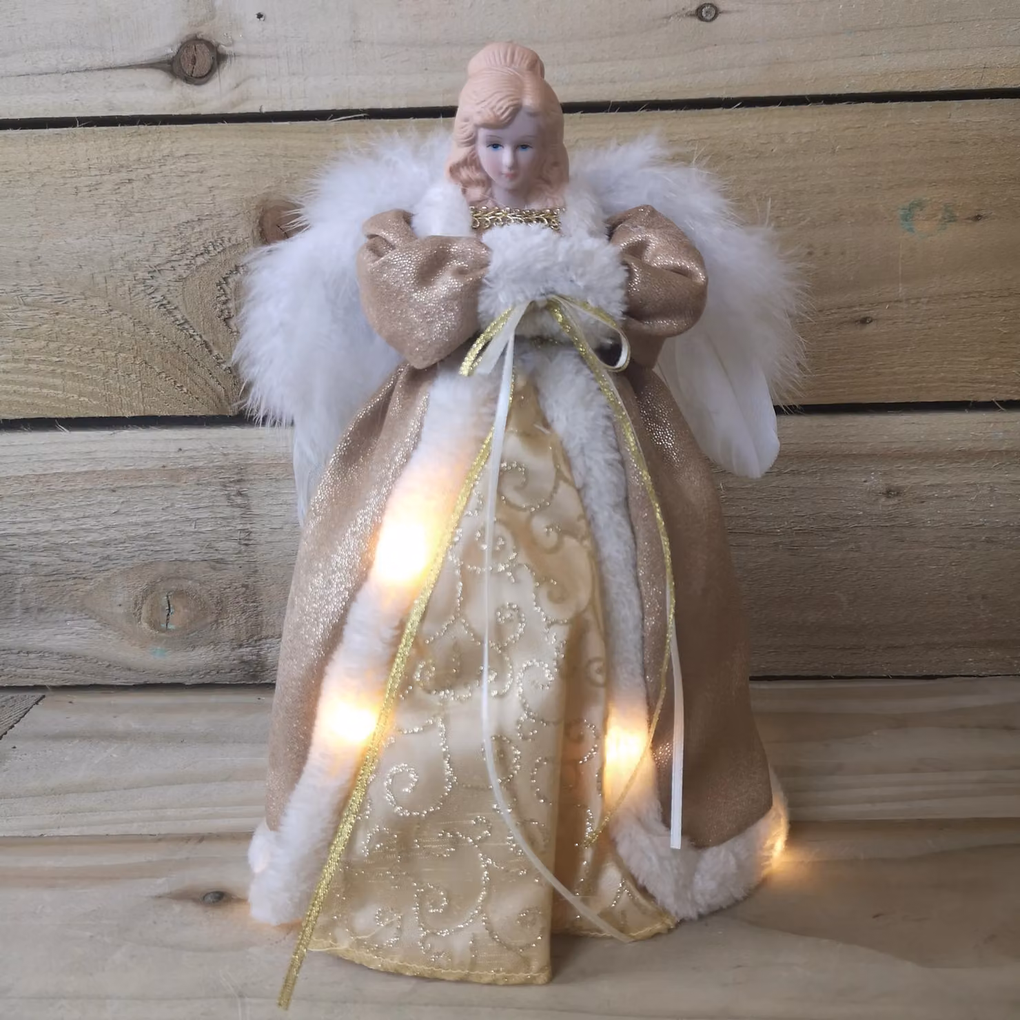 Samuel Alexander Premier Gold Angel Christmas Tree Topper with Warm White LEDs, 30 cm – 3