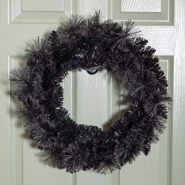 Samuel Alexander Plain Black Tipped Hanging Artificial Wreath for Christmas and Halloween, Diameter: 50 cm