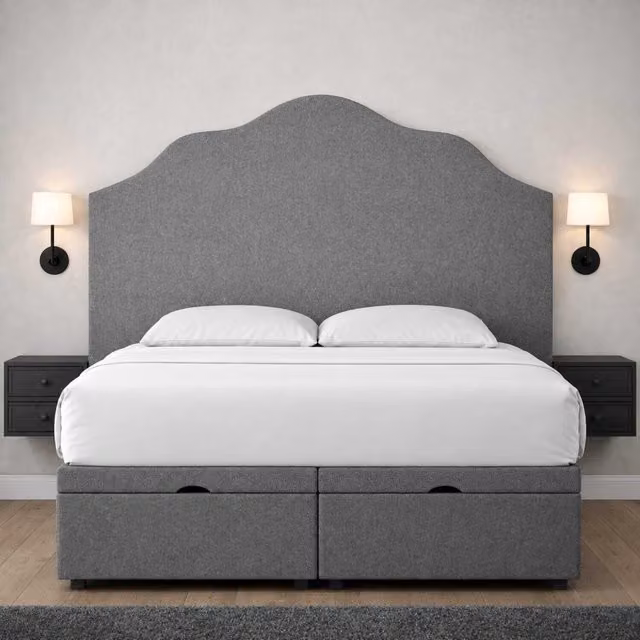 K Mehmood Enterprise Ltd Modern Upholstered Fabric Gas Lift Storage Bed with Headboard in Grey, W/D/H: 90 x 190 cm