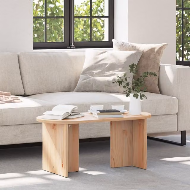 Berkfield Home Oval Drop Leaf Coffee Table in Brown Solid Pine Wood, W: 80 cm, D: 39.5 cm, H: 35 cm – 1