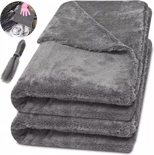 Ventryn 2x Large Grey Microfibre Car Drying Towels, Absorbent Edgeless Cloths