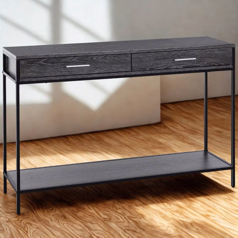 FURNOS 2 Tier Grey Console Table with Drawers for Entryway and Hallway, W: 81.5 cm, D: 30 cm, H: 50 cm – 4