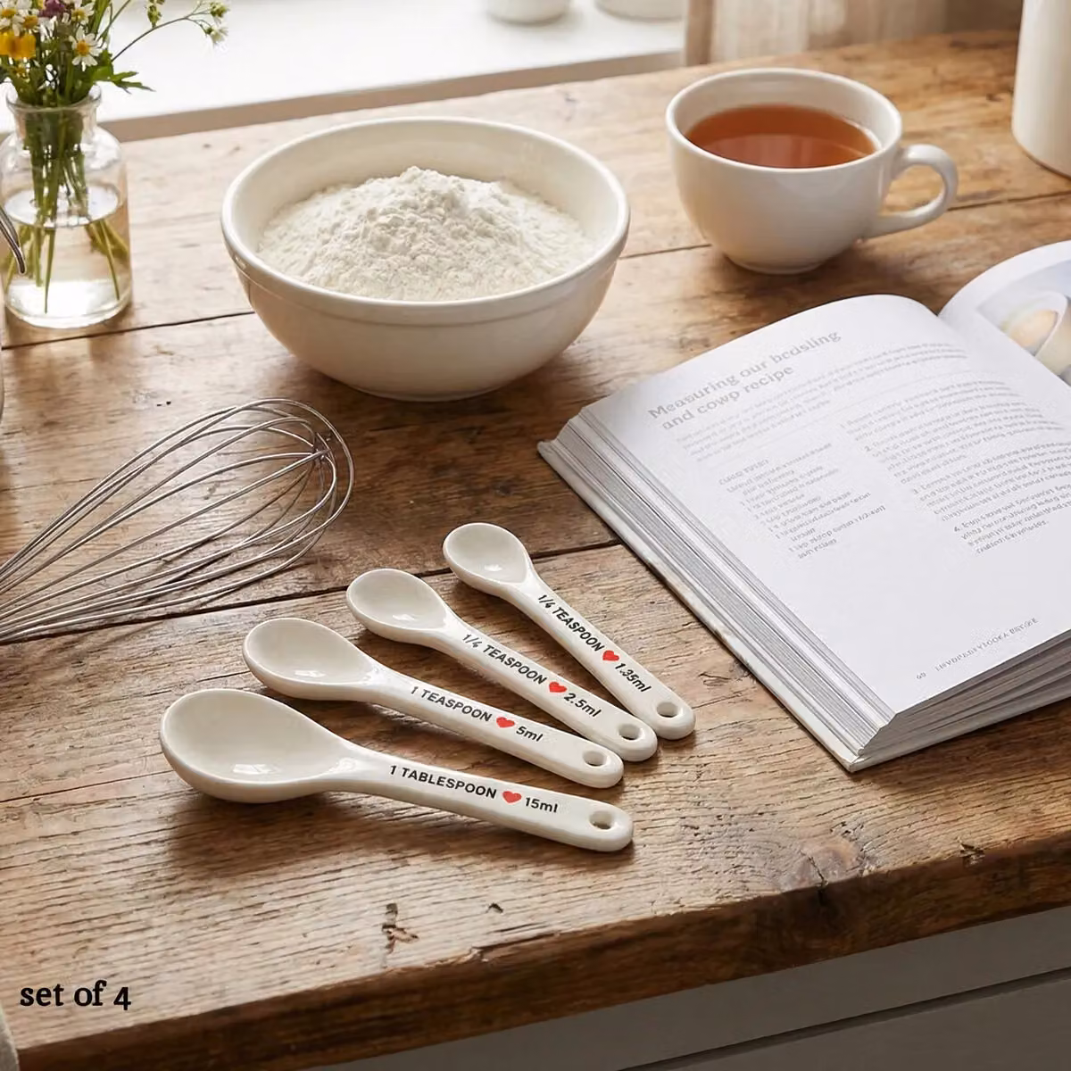 Orsina Ceramic Heart Design Measuring Spoon Set in Beige, Red and White – 6