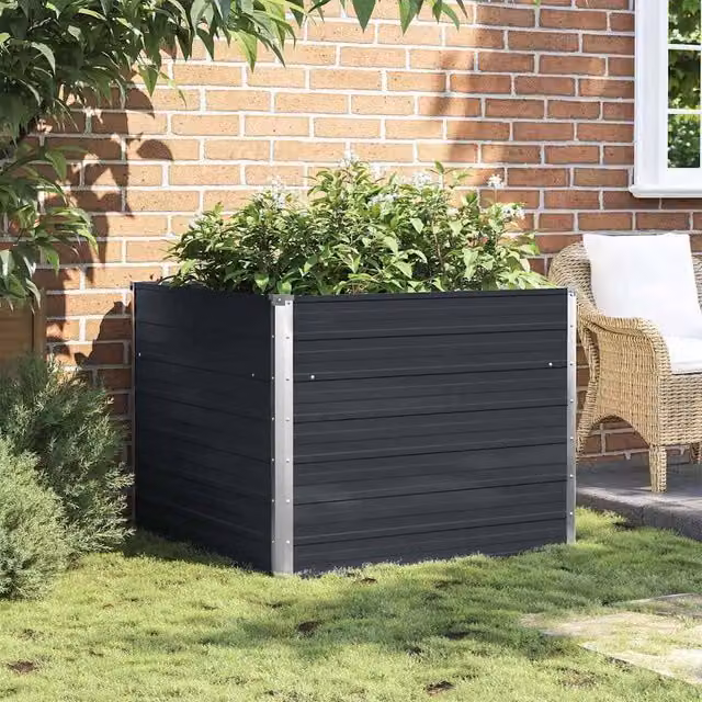 Berkfield Home Raised Garden Bed in Anthracite Galvanised Steel, W/D/H: 100 x 100 x 77 cm