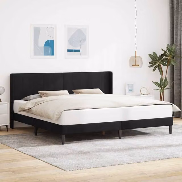 Berkfield Home Velvet Bed Frame with Headboard in Black, 180 x 200 cm