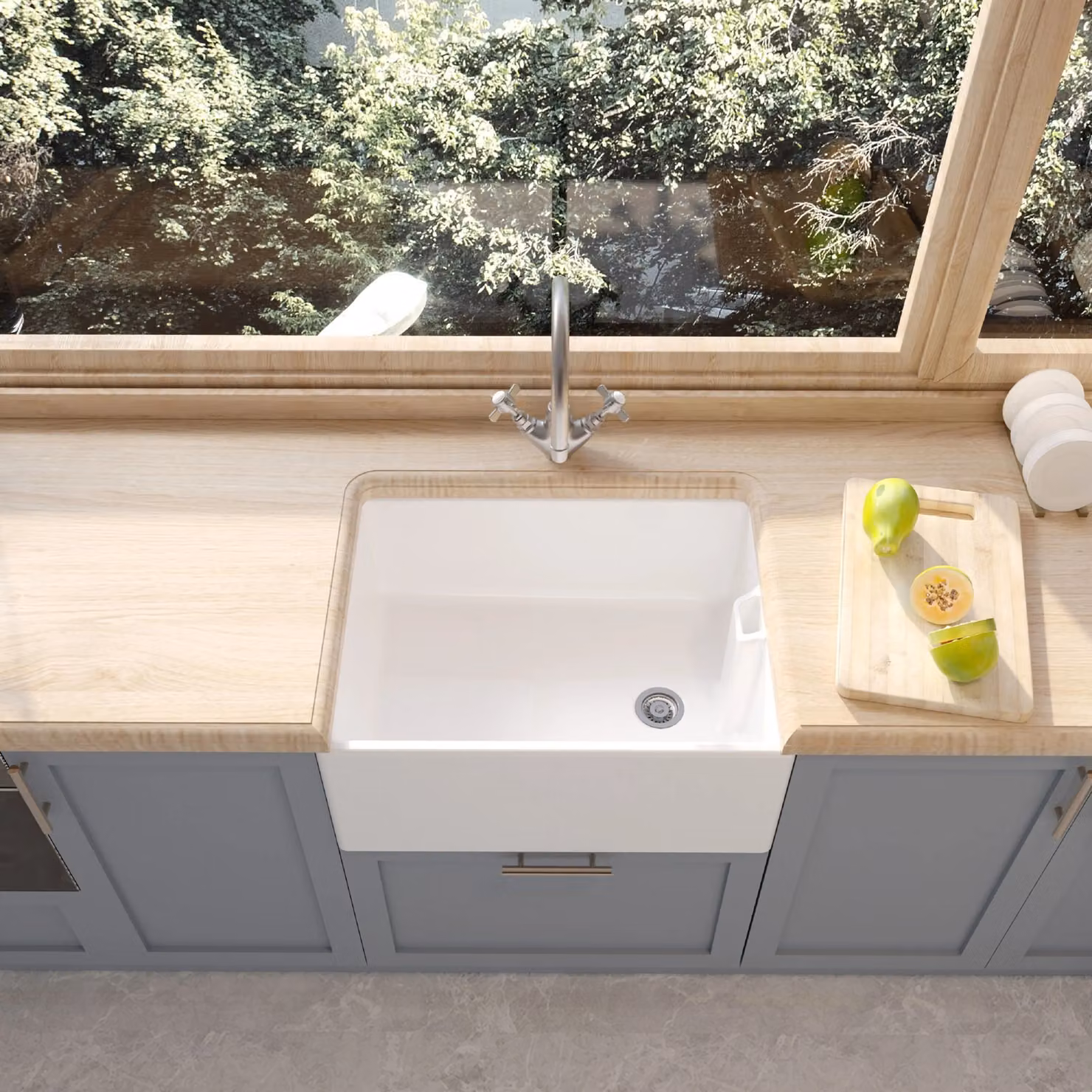 Balterley White Ceramic Single Bowl Belfast Sink with Undermount Mono Kitchen Mixer Tap – 2