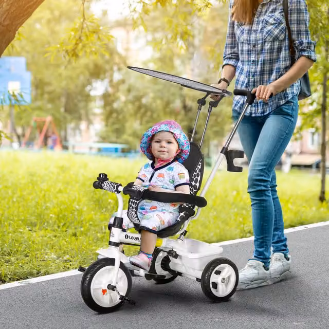 HOMCOM 6-in-1 Baby Trike with Canopy and Storage Harness in White
