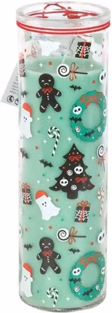 KDMK Merry Creepmas Cursed Candy Cane Pillar Candle in Green Peppermint Fragrance