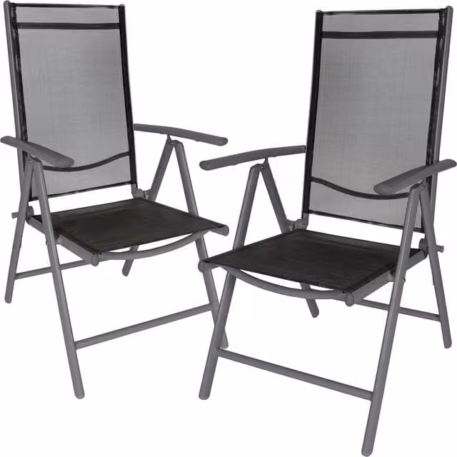 tectake Set of 2 Modern Folding Aluminium Garden Chairs in Matt Black and Anthracite
