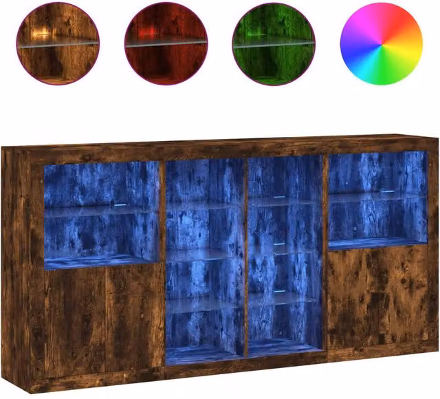 Berkfield Home Modern Smoked Oak Sideboard with Integrated LED Lights in Brown, W: 202 cm, D: 37 cm, H: 100 cm – 1