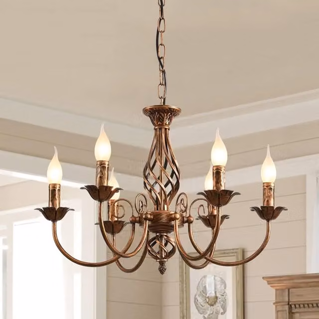 Garwarm Vintage 6 Light Metal Dining Room Chandelier in Brown and Bronze – 1