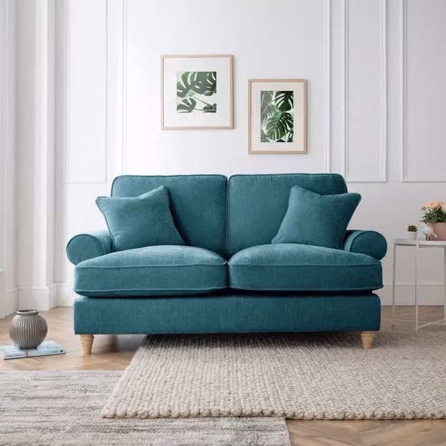 The Great Sofa Company Ezra 2 Seater Textured Velvet Sofa in Green with Scroll Arms