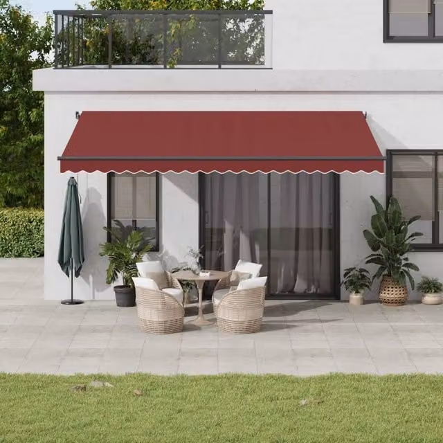Berkfield Home Manual Retractable Awning in Burgundy and Black, W: 500 cm, D: 300 cm – 1
