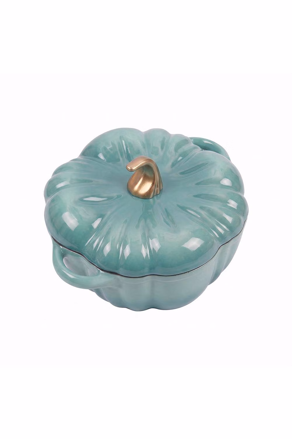 Living and Home Enamelled Cast Iron Pumpkin Dutch Oven with Lid and Handles in Turquoise – 2