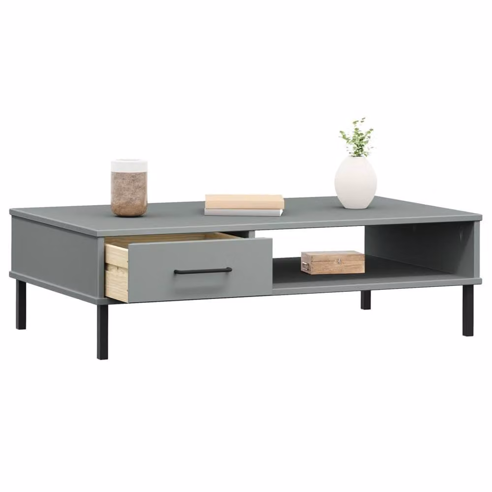 Berkfield Home Oslo Coffee Table in Grey Solid Pine Wood with Metal Legs – 2
