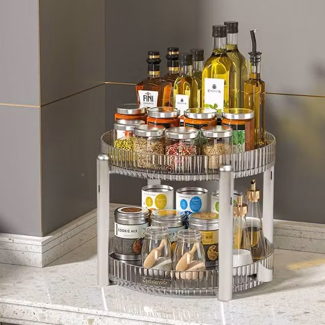 Living and Home 2-tier Round Rotating Spice Rack Storage Organizer in Clear Acrylic – 1
