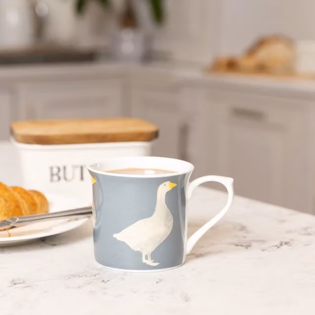KitchenCraft Goose Ceramic Stoneware Mugs, Set of 4, Blue